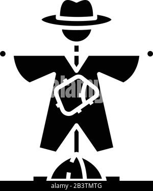 Icône noire Scarecrow, illustration conceptuelle, symbole vectoriel plat, signe glyphe. Illustration de Vecteur