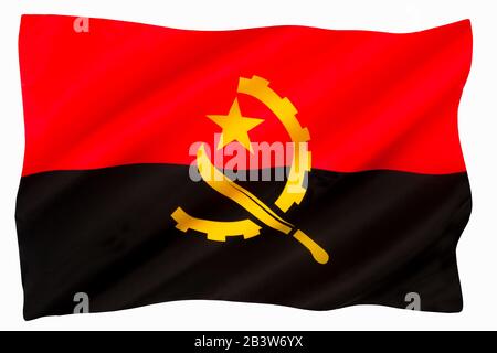 Le drapeau national de l'Angola - Adopté lorsque l'Angola a obtenu son indépendance du Portugal le 11 novembre 1975. Banque D'Images