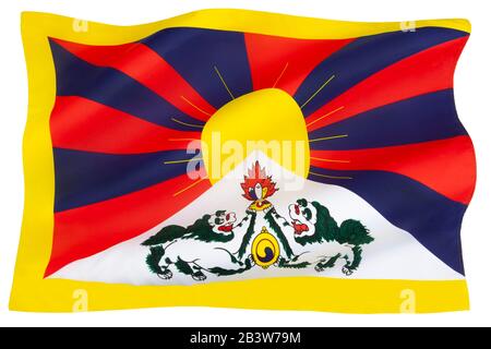 Le drapeau tibétain ou drapeau de lion de neige était le drapeau national du Tibet de 1916 à 1951. Adopté par le 13ème Dalaï Lama en 1916. Interdit par le gouvernement chinois Banque D'Images