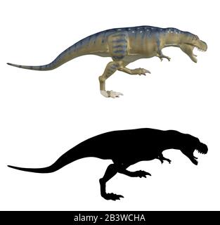 Dinosaure Tyrannosaurus Rex avec la grande silhouette noire, rendu 3d illustration. Banque D'Images