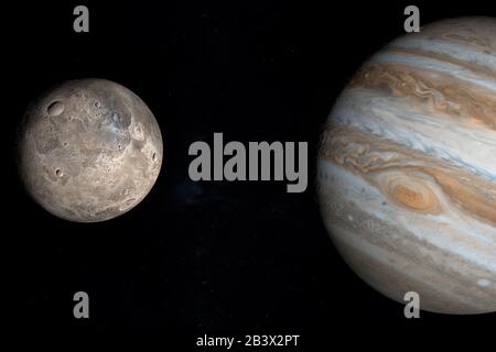 Ceres et Jupiter dans l'espace. rendu tridimensionnel Banque D'Images
