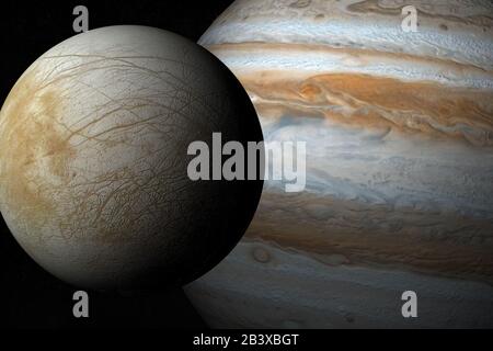 Europa moon et Jupiter planète dans l'espace. rendu tridimensionnel Banque D'Images