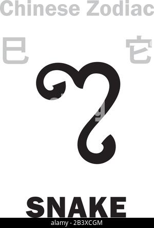 Astrologie Alphabet: Serpent [它] signe du zodiaque chinois. Caractère chinois, signe hiéroglyphique (symbole). Illustration de Vecteur