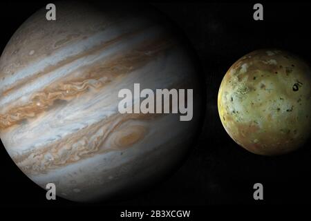 Jupiter planet satellite IO en rotation dans l'espace. rendu tridimensionnel Banque D'Images