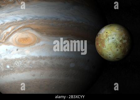 Jupiter planet satellite IO en rotation dans l'espace. rendu tridimensionnel Banque D'Images