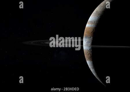 Jupiter planète avec ses anneaux en rotation dans l'espace. rendu tridimensionnel Banque D'Images