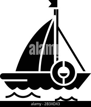 Bateau à voile icône noire, illustration conceptuelle, symbole vectoriel plat, signe glyphe. Illustration de Vecteur