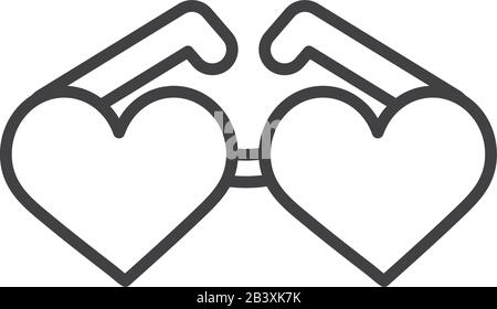 Coeurs verres ligne style icône design de l'amour passion romantique valentines jour mariage décoration et mariage thème illustration vectorielle Illustration de Vecteur