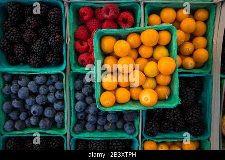 Assortiment De Baies (Baies De Gooseberries, Bleuets, Mûres, Framboises) Banque D'Images