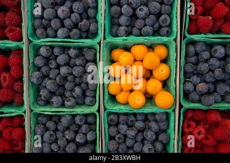 Assortiment De Baies (Baies De Gooseberries, Bleuets, Framboises) Banque D'Images