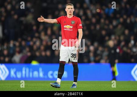 Derby, Derbyshire, Royaume-Uni. 5 mars 2020. Scott McTominay (39) de Manchester United lors du match de la coupe FA entre le comté de Derby et Manchester United au Pride Park, Derby, le jeudi 5 mars 2020. (Crédit: Jon Hobley | MI News) la photographie ne peut être utilisée qu'à des fins de rédaction de journaux et/ou de magazines, licence requise à des fins commerciales crédit: Mi News & Sport /Alay Live News Banque D'Images