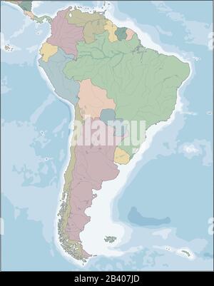 Carte du continent d'Amérique du Sud avec les pays Illustration de Vecteur