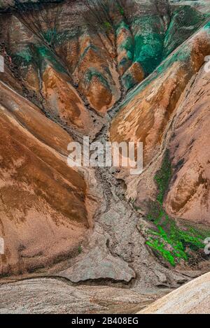 Un arc-en-ciel coloré comme des montagnes volcaniques de rhyolite Landmannalaugar dans les Highlands islandais comme pure nature sauvage en Islande, été Banque D'Images