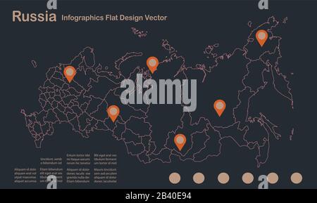 Infographies carte de Russie, design plat, couleur bleu orange vectoriel Illustration de Vecteur