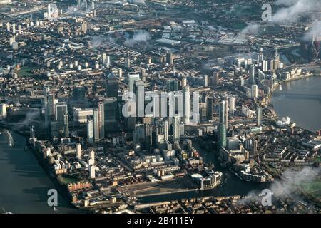 Prise de vue aérienne, Isle of Dogs, Londres Banque D'Images