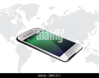 Téléphone mobile réaliste vertical vecteur monde carte états séparés Illustration de Vecteur