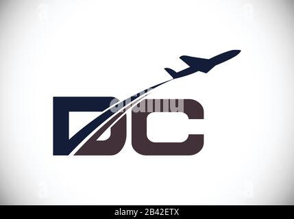 Lettre initiale D et C avec modèle de logo Aviation, Air, Airline, Airplane et Travel. Illustration de Vecteur