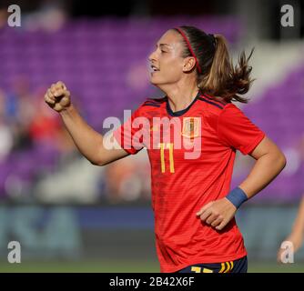 Orlando, Floride, États-Unis. 5 mars 2020. Le milieu de terrain espagnol ALEXIA PUTELLAS (11) célèbre un but lors du match entre l'Espagne et le Japon de la coupe Shebeles au stade Explororia à Orlando, Fl le 5 mars 2020. Crédit: Cory Knowlton/Zuma Wire/Alay Live News Banque D'Images