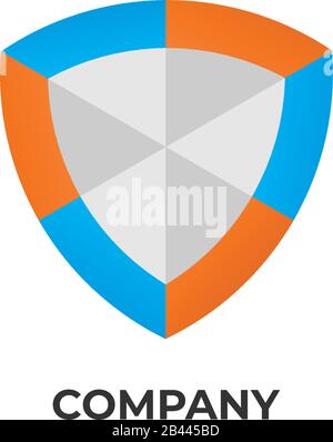 Illustration du panneau de protection coloré. Tosca bleu, orange, gris. Concept de logo de sécurité isolé sur fond blanc. Modèle De Conception De Logo Illustration de Vecteur