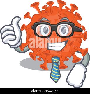 Microscopie électronique coronavirus Homme D'Affaires personnage de dessin animé avec lunettes et cravate Illustration de Vecteur