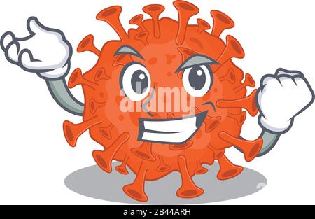 Microscopie électronique coronavirus style de personnage de dessin animé avec visage heureux Illustration de Vecteur