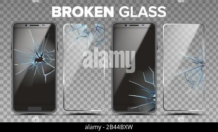 Protecteur D'Écran De Téléphone En Verre Cassé, Définir Le Vecteur Illustration de Vecteur