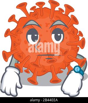 Coronavirus de microscopie électronique sur le style de conception de mascotte gestuelle en attente Illustration de Vecteur