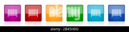 Jeu d'icônes de code-barres, illustrations vectorielles carrées brillantes colorées en 6 options pour la conception Web et les applications mobiles Illustration de Vecteur