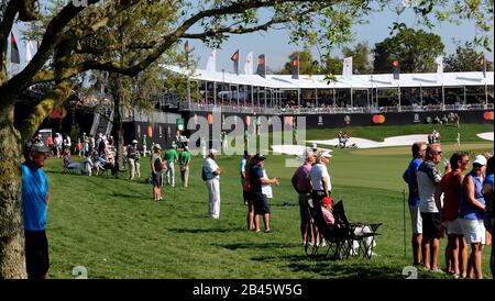 Orlando, États-Unis. 05 mars 2020. 5 mars 2020 - Orlando, Floride, États-Unis - Les Spectateurs se rassemblent au 18ème trou lors de la première ronde du tournoi de golf sur invitation Arnold Palmer au Bay Hill Club & Lodge le 5 mars 2020 à Orlando, en Floride. Crédit: Paul Hennessy/Alay Live News Banque D'Images