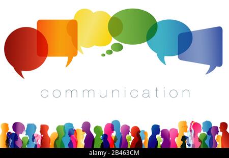 Bulle de la parole. Grand groupe isolé dans le profil parlant silhouette. Concept de communication. La foule parle. Réseaux sociaux. Des personnes multiethniques Banque D'Images