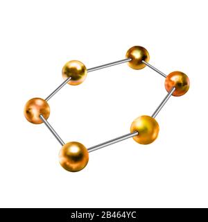 Boules dorées brillantes en forme d'hexagone, structure chimique abstraite sur blanc Illustration de Vecteur