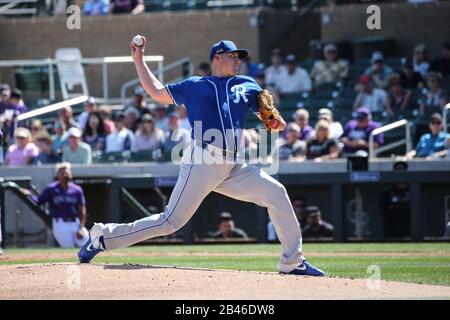 Kansas City Royals débutant le pichet Brad Keller (56) lors d'un match de baseball d'entraînement de printemps, jeudi 5 mars 2020, à Scottsdale, Arizona, États-Unis. (Photo par IOS/ESPA-Images) Banque D'Images