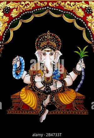 Lord Ganesh peinture en verre, tanjore au tamil nadu Inde, Asie Banque D'Images