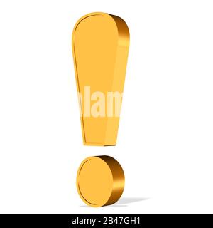 Point d'exclamation doré sur fond blanc, illustration tridimensionnelle Banque D'Images