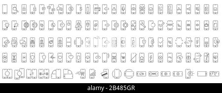 Ensemble d'icônes de téléphone en conception linéaire. Diverses fonctions et applications pour Smartphone. Icônes vectorielles linéaires minces Illustration de Vecteur