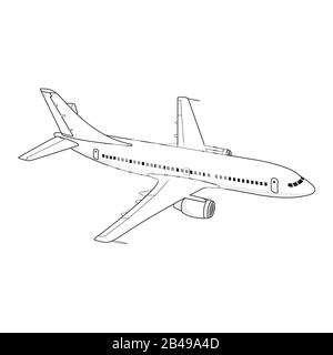 Avion passager volant sur fond blanc, vue du côté droit Illustration de Vecteur