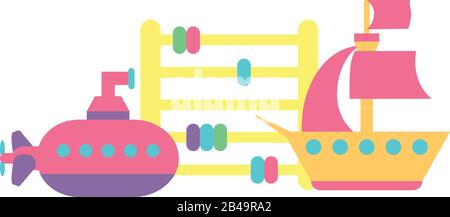 jouets pour petits enfants, jouets en bois et en plastique dessins vectoriels Illustration de Vecteur