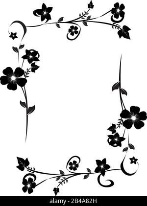 Illustration du cadre floral. Organisé sur des couches (fleurs, feuilles et vignes) pour une édition facile.Noir et blanc. Illustration de Vecteur