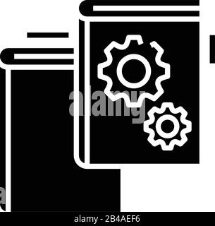 Icône noire de littérature spéciale, illustration conceptuelle, symbole vectoriel plat, signe glyphe. Illustration de Vecteur