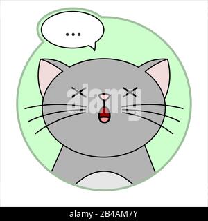 Chat Mignon Surpris, Icône Ronde, Emoji. Un Chat Gris Avec Un Whiskers Est Mort De Surprise. Image Vectorielle Isolée Sur Un Arrière-Plan Blanc. Illustration de Vecteur