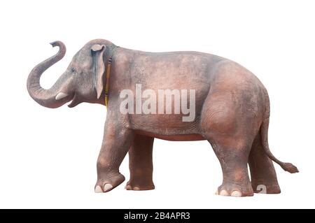 Statue d'éléphant isolée sur fond blanc, chemin de découpe inclus. Banque D'Images