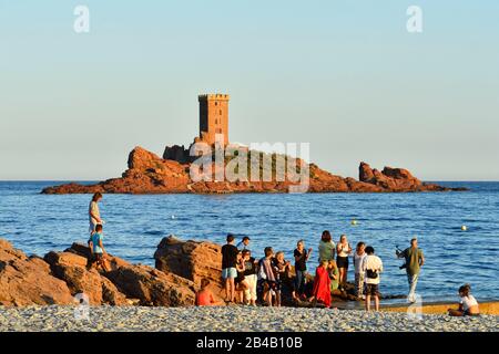 France, Var, Esterel Corniche, St Raphaël, Dramont Cap Et Ou (Or) Île Banque D'Images