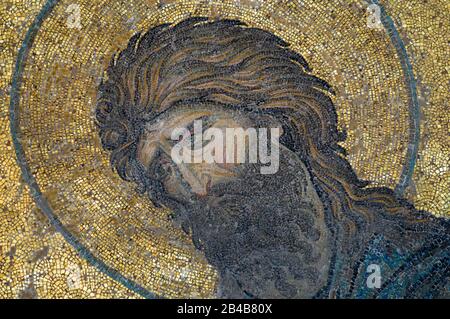 Le portrait baptiste de Jean-Baptiste fait partie de la mosaïque à Hagia Sophia (Istanbul, Turquie). La douleur émotionnelle des hommes saints est bien vue . Banque D'Images