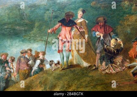 France, Paris, site classé au patrimoine mondial de l'UNESCO, Musée du Louvre, aile Sully, pièce 917, Peinture de Jean Antoine Watteau, pèlerinage à l'île de Cythera Banque D'Images