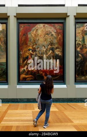 France, Paris, classée au patrimoine mondial par l'UNESCO, Musée du Louvre, salle 801 de Richelieu, Galerie Médicis, série de 24 peintures de Rubens entre 1622 et 1625 illustrant la vie de Marie de Médicis pour le palais du Luxembourg à Paris, Ici l'échange des deux princesses de France et d'Espagne Banque D'Images