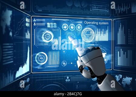 3-D Rendering développement futuriste de la technologie de robot, intelligence artificielle ai, et concept d'apprentissage de machine. Recherche mondiale en science bionique robotique Banque D'Images