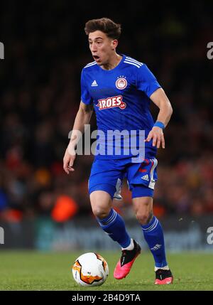 Konstantinos Tsimikas of Olympiacos - Arsenal / Olympiacos, UEFA Europa League - Round of 32 second Leg, Emirates Stadium, Londres, Royaume-Uni - 27 février 2020 Banque D'Images