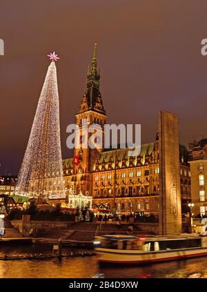 Europe, Allemagne, Hambourg, hôtel de ville, Noël, vue d'Alsterfleet à Lichtertanne et hôtel de ville, Banque D'Images