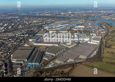 Vue aérienne, emplacement logistique Duisport, Container Harbour Logport I, Rheinhausen, Duisburg, Ruhr, Rhénanie-du-Nord-Westphalie, Allemagne, Banque D'Images