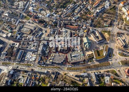 Vue aérienne, marché, rue piétonne haut, église Saint-Urbanus, Buer, Gelsenkirchen, région de la Ruhr, Rhénanie-du-Nord-Westphalie, Allemagne Banque D'Images